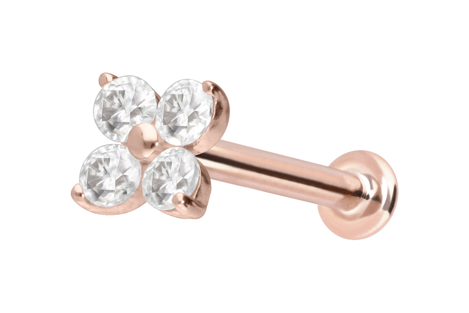14 Karat Gold Labret Piercing mit Push Fit MOISSANIT-BLUME